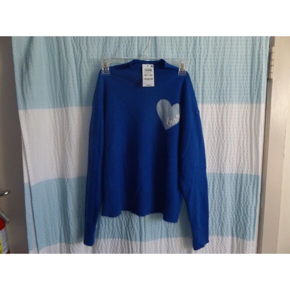 Cashmere Charter Club Luxury Blue Heart "bisou" Petite Small Long Sleeve Sweater - Picture 1 of 7